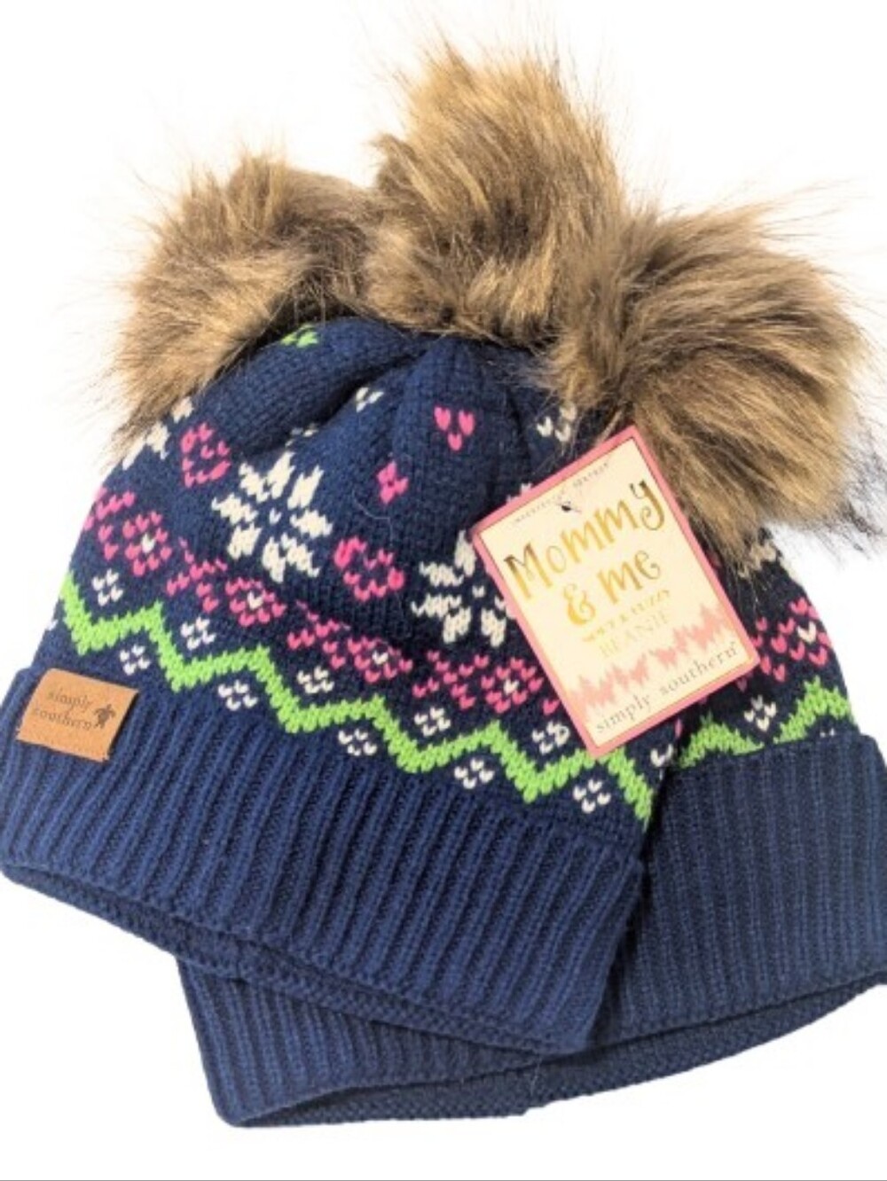 Simply Southern Mommy And Me Blue Pom Pom Knit Beanie Hat